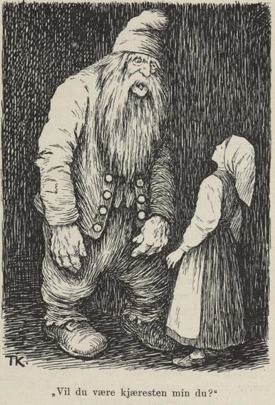 The Old Dame and her Hen by Theodor Kittelsen
